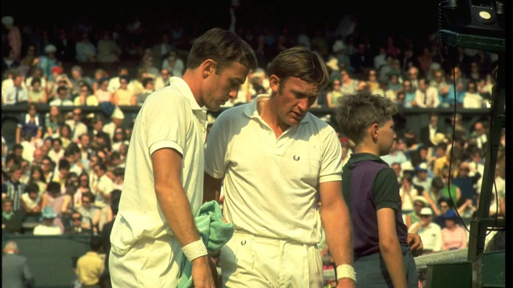 Tony Roche and John Newcombe at Wimbledon in the 1970s (Getty Images)
