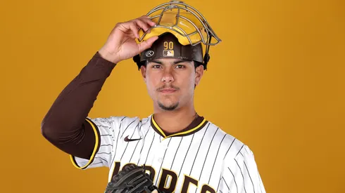 Ethan Salas #90 of the San Diego Padres poses for a portrait during photo day at the Peoria Sports Complex on February 19, 2025 in Peoria, Arizona.