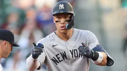 Aaron Judge #99 of the New York Yankees reacts after his double against the Seattle Mariners during the third inning at T-Mobile Park on May 12, 2025 in Seattle, Washington.