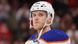 Connor McDavid #97 of the Edmonton Oilers warms up prior to the game against the Chicago Blackhawks at the United Center on January 11, 2025 in Chicago, Illinois.
