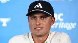 Ludvig Aberg of Sweden speaks with the media during the Pro Am event prior to the RBC Heritage 2025 at Harbour Town Golf Links on April 16, 2025.