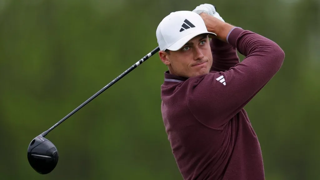 Ludvig Aberg of Sweden hits a tee shot on the fourth hole during the second round of the Truist Championship 2025 at The Wissahickon at Philadelphia Cricket Club on May 09, 2025. (Source: Andrew Redington/Getty Images)