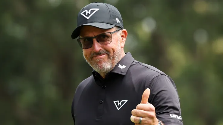 Phil Mickelson of Hyflyers GC celebrates the birdie on the 4th hole on day three of LIV Golf Hong Kong at The Hong Kong Golf Club on March 09, 2025.