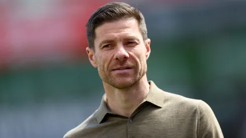 Xabi Alonso, Head Coach of Bayer 04 Leverkusen, is seen during the Bundesliga match between Bayer 04 Leverkusen and FC Augsburg.