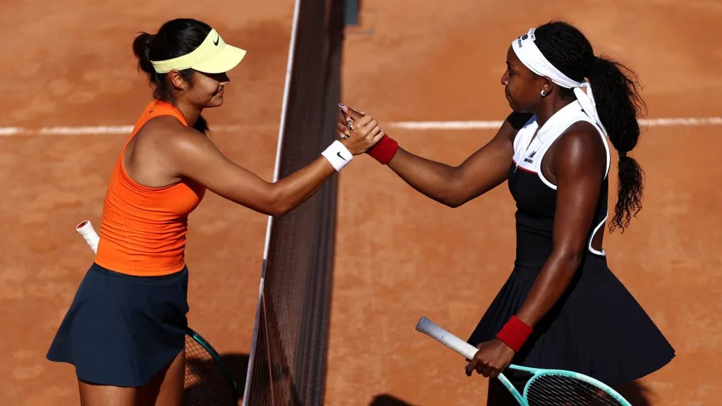 Raducanu and Coco Gauff shake hands at the net (Getty Images)