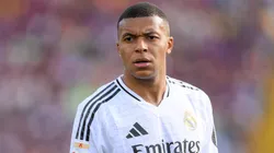 Kylian Mbappé of Real Madrid looks on during the LaLiga match between FC Barcelona and Real Madrid CF at Estadi Olimpic Lluis Companys on May 11, 2025 in Barcelona, Spain.