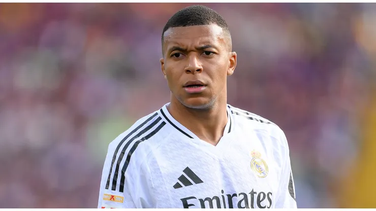 Kylian Mbappé of Real Madrid looks on during the LaLiga match between FC Barcelona and Real Madrid CF at Estadi Olimpic Lluis Companys on May 11, 2025 in Barcelona, Spain.