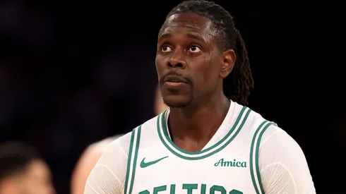 rue Holiday #4 of the Boston Celtics reacts in Game Four of the Eastern Conference Second Round NBA Playoffs game against the New York Knicks at Madison Square Garden on May 12, 2025 in New York City.