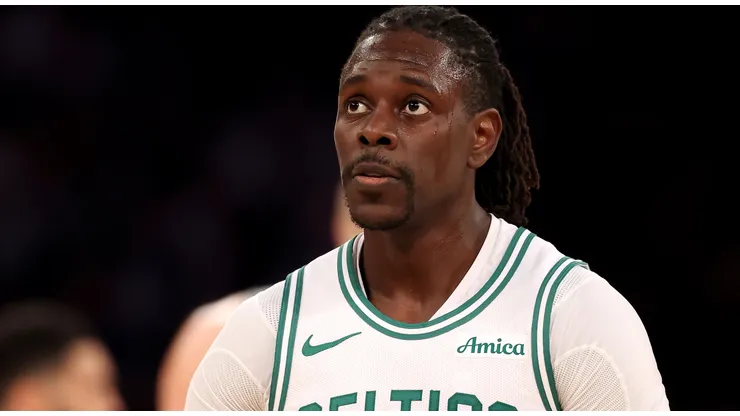 rue Holiday #4 of the Boston Celtics reacts in Game Four of the Eastern Conference Second Round NBA Playoffs game against the New York Knicks at Madison Square Garden on May 12, 2025 in New York City.