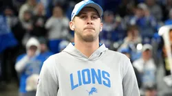 Jared Goff #16 of the Detroit Lions looks on prior to a game against the Los Angeles Rams in the NFC Wild Card Playoffs at Ford Field on January 14, 2024 in Detroit, Michigan.