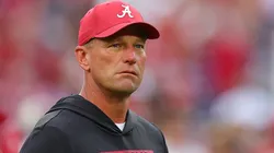 Head coach Kalen DeBoer of the Alabama Crimson Tide looks on during warmups prior to facing the Georgia Bulldogs at Bryant-Denny Stadium on September 28, 2024 in Tuscaloosa, Alabama.