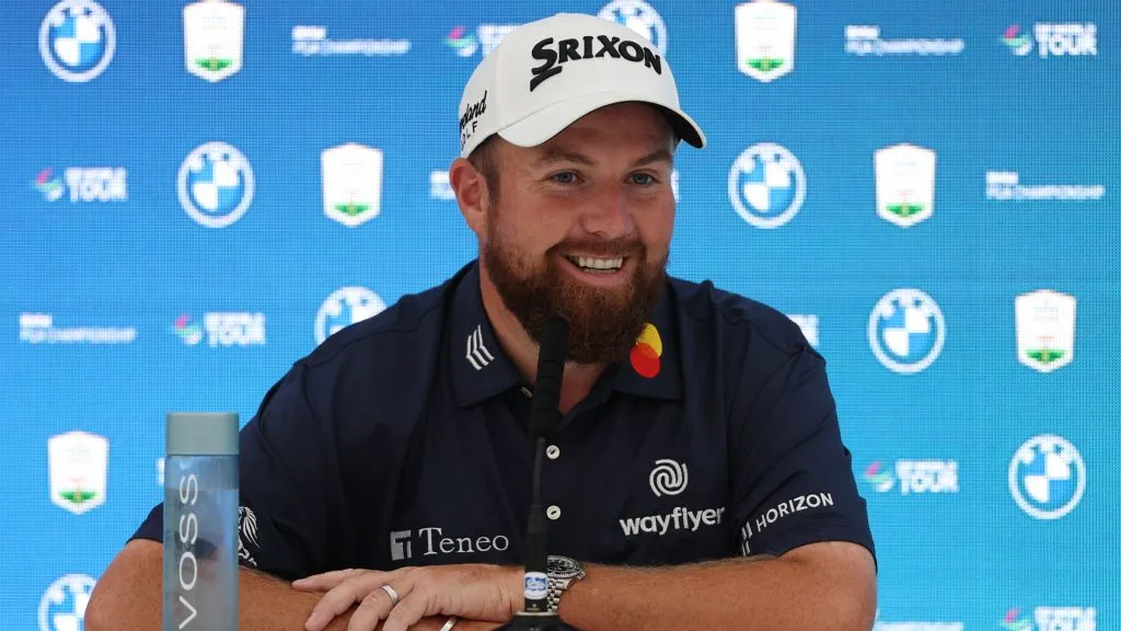 Shane Lowry of Ireland speaks in a press conference prior to the BMW PGA Championship at Wentworth Golf Club on September 12, 2023. (Source: Richard Heathcote/Getty Images)