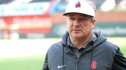 Head coach Kirby Smart of the Georgia Bulldogs walks the field during batting practice prior to the game between the Atlanta Braves and the Los Angeles Dodgers at Truist Park on May 02, 2025 in Atlanta, Georgia.