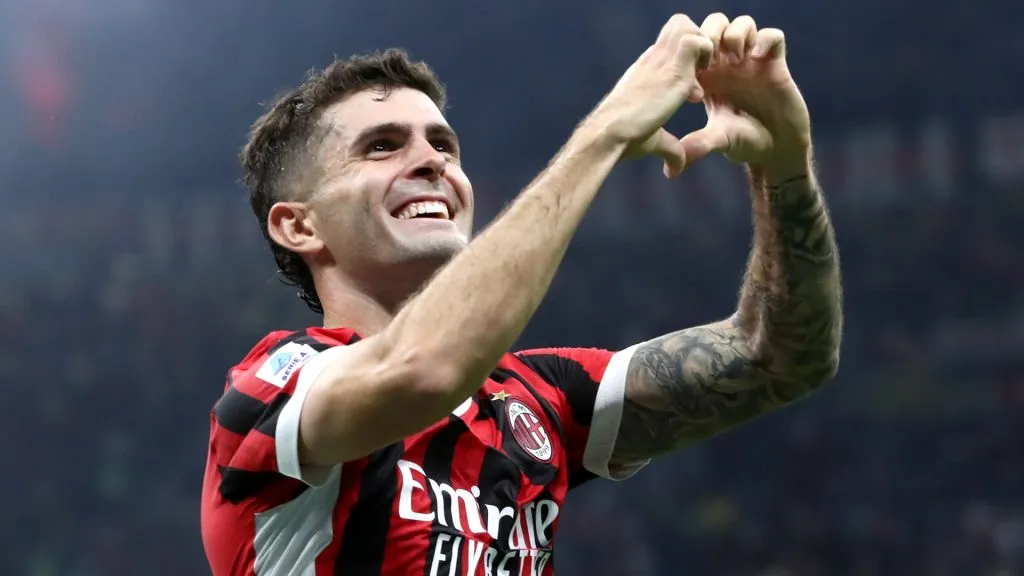 Christian Pulisic of AC Milan celebrates scoring his team’s third goal during the Serie A match between AC Milan and Lecce at Stadio Giuseppe Meazza on September 27, 2024. (Source: Marco Luzzani/Getty Images)
