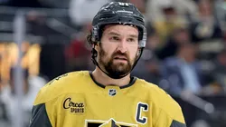 Mark Stone #61 of the Vegas Golden Knights waits for a faceoff against the Edmonton Oilers in overtime of Game Two of the Second Round of the 2025 Stanley Cup Playoffs at T-Mobile Arena on May 08, 2025