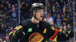 Elias Pettersson #40 of the Vancouver Canucks celebrates after scoring a goal against the Toronto Maple Leafs during the third period of their NHL game at Rogers Arena on January 20, 2024 in Vancouver, British Columbia, Canada.