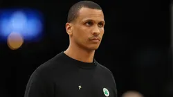 Head coach Joe Mazzulla of the Boston Celtics watches action prior to game one of the Eastern Conference Finals against the Miami Heat at TD Garden on May 17, 2023.