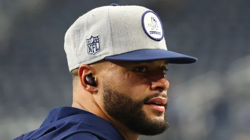Dak Prescott #4 of the Dallas Cowboys warms up prior to the game against the New York Giants at AT&T Stadium on November 24, 2022 in Arlington, Texas.