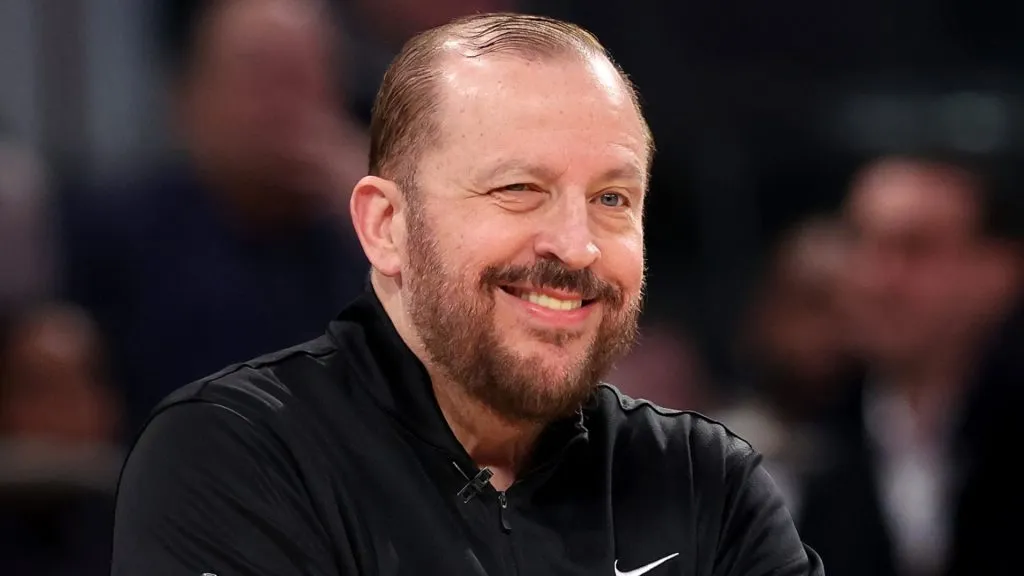 Head coach Tom Thibodeau of the New York Knicks reacts against the San Antonio Spurs during the first quarter at Madison Square Garden on December 25, 2024. (Source: Luke Hales/Getty Images)