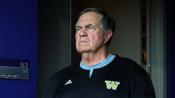 Bill Belichick, former NFL coach, looks on during the game between the Washington Huskies and the Michigan Wolverines at Husky Stadium on October 05, 2024 in Seattle, Washington.