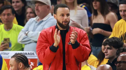 Stephen Curry #30 of the Golden State Warriors reacts from the bench during the first quarter against the Minnesota Timberwolves in Game Four of the Western Conference Second Round NBA Playoffs at Chase Center on May 12, 2025 in San Francisco, California.