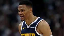 Russell Westbrook #4 of the Denver Nuggets reacts against the Oklahoma City Thunder during the third quarter in Game Four of the Western Conference Second Round NBA Playoffs at Ball Arena on May 11, 2025 in Denver, Colorado.