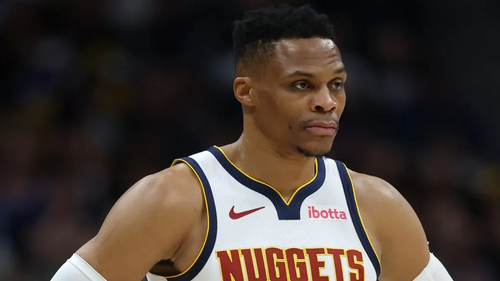 Russell Westbrook #4 of the Denver Nuggets plays the Los Angeles Lakers in the first quarter at Ball Arena on February 22, 2025. (Source: Matthew Stockman/Getty Images)