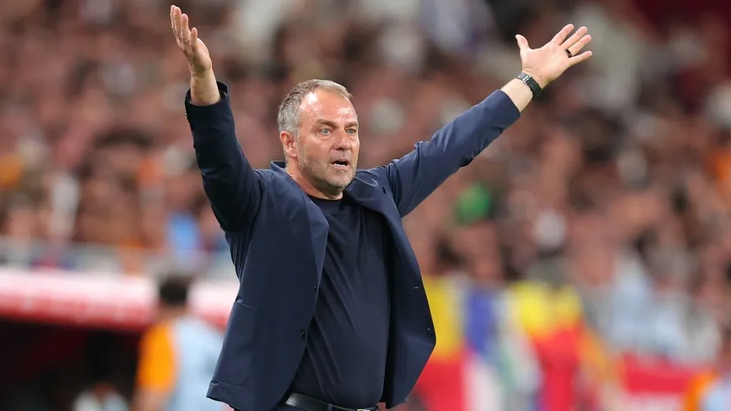 Hansi Flick, Head Coach of FC Barcelona, reacts during the Copa del Rey Final match between FC Barcelona and Real Madrid at Estadio de La Cartuja on April 26, 2025. (Source: Fran Santiago/Getty Images)
