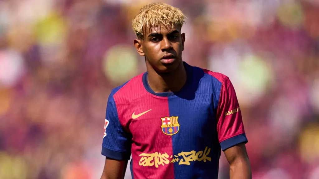 Lamine Yamal of FC Barcelona looks on during the LaLiga match between FC Barcelona and Real Madrid CF at Estadi Olimpic Lluis Companys on May 11, 2025. (Source: Alex Caparros/Getty Images)
