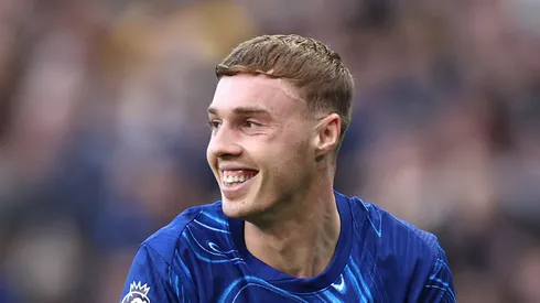 Cole Palmer of Chelsea celebrates scoring his team's second goal during the Premier League match between Chelsea FC and Newcastle United