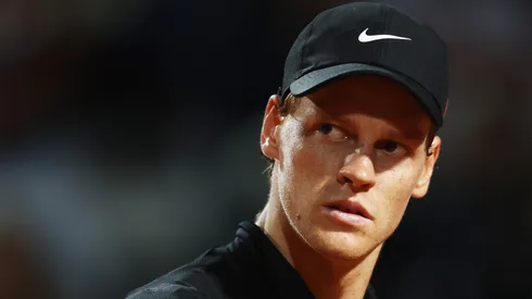 Jannik Sinner of Italy celebrates a point against Francisco Cerundolo of Argentina during the Rome Open.