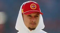 Patrick Mahomes #15 of the Kansas City Chiefs walks across the field before the game against the Denver Broncos at Empower Field At Mile High on January 05, 2025 in Denver, Colorado.