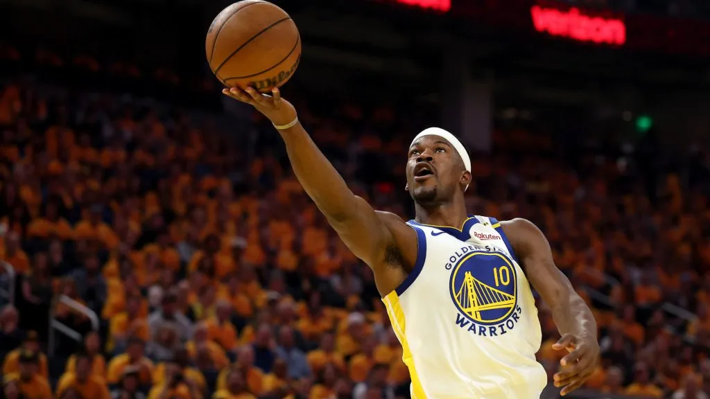 Jimmy Butler III #10 of the Golden State Warriors shoots the ball against the Minnesota Timberwolves during the Western Conference semifinals. (Ezra Shaw/Getty Images)