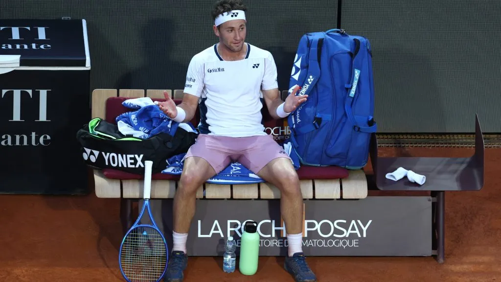 Casper Ruud of Norway reacts on a break in play against Jannik Sinner of Italy during the Rome Open. (Dan Istitene/Getty Images)