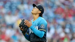 Jesús Luzardo #44 of the Philadelphia Phillies celebrates during a game against the Arizona Diamondbacks at Citizens Bank Park on May 02, 2025 in Philadelphia, Pennsylvania.