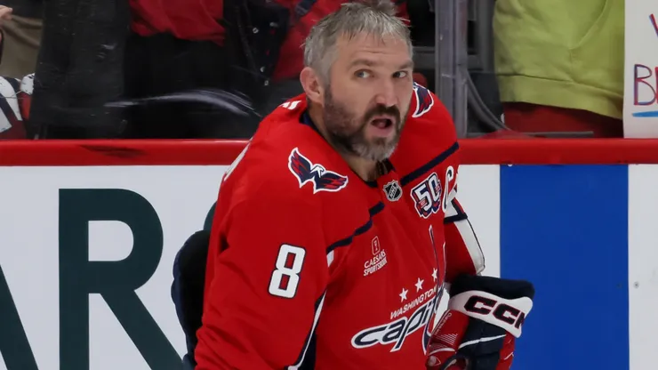 Alex Ovechkin #8 of the Washington Capitals warms up prior to Game Five of the Second Round of the 2025 Stanley Cup Playoffs.