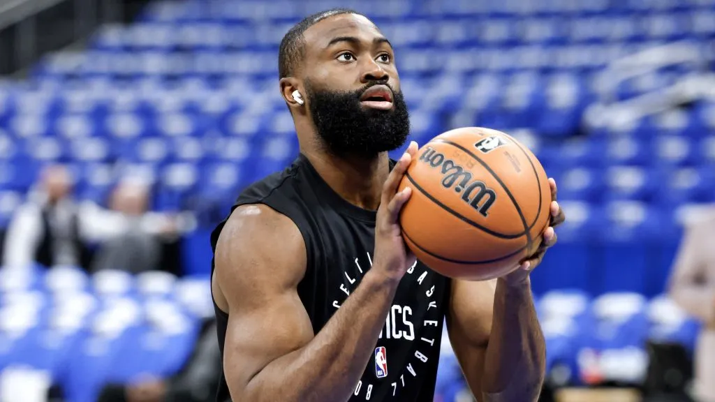 Jaylen Brown #7 of the Boston Celtics warms up prior to Game 3 of the first round of the 2025 NBA Playoffs against the Orlando Magic at the Kia Center on April 25, 2025. (Source: Don Juan Moore/Getty Images)