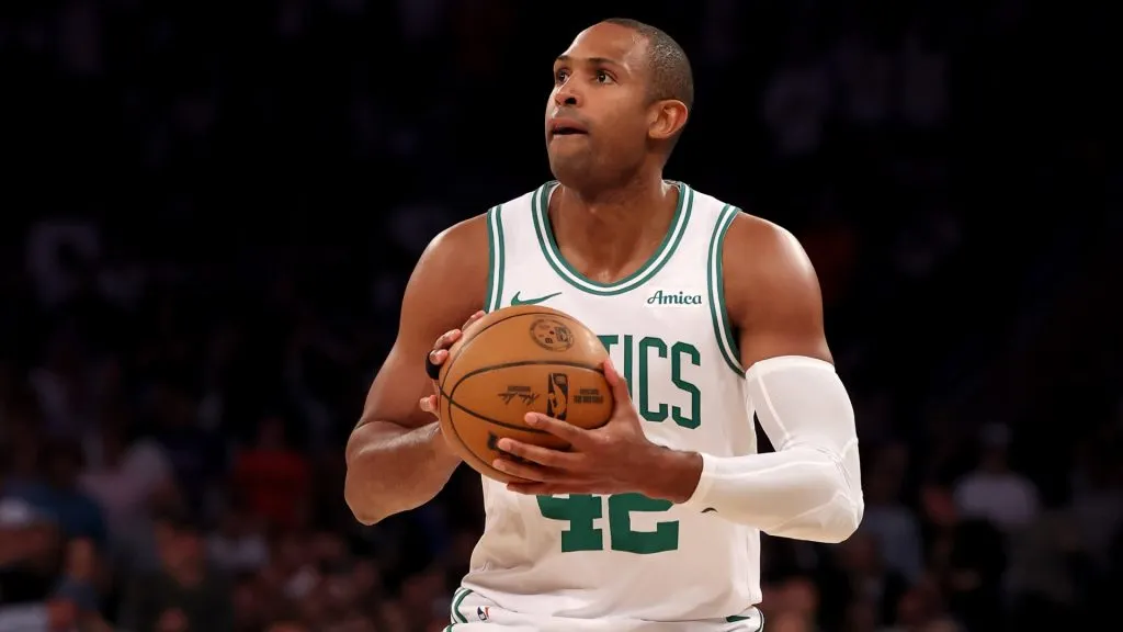 Al Horford #42 of the Boston Celtics looks for the shot in the fourth quarter against the New York Knicks in Game Four of the Eastern Conference Second Round NBA Playoffs in 2025. (Source: Elsa/Getty Images)