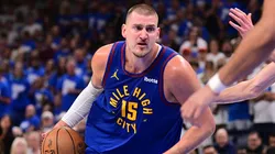 Nikola Jokic #15 of the Denver Nuggets drives during the second half of game five of the Western Conference semifinals against the Oklahoma City Thunder at Paycom Center on May 13, 2025 in Oklahoma City, Oklahoma.