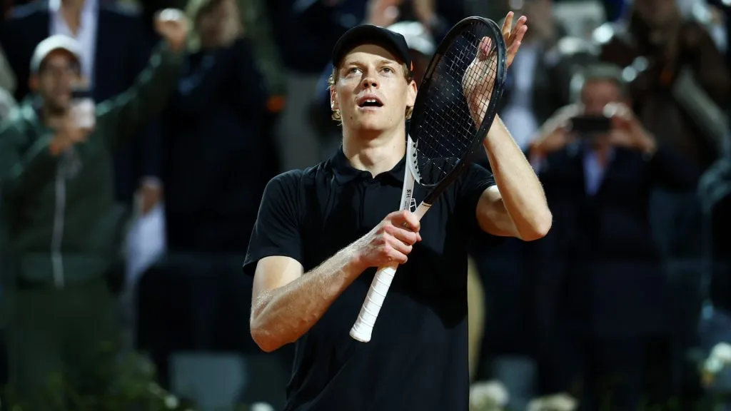 Jannik Sinner of Italy celebrates after winning match point against Tommy Paul of United States during the Rome Open semifinal. (Dan Istitene/Getty Images)