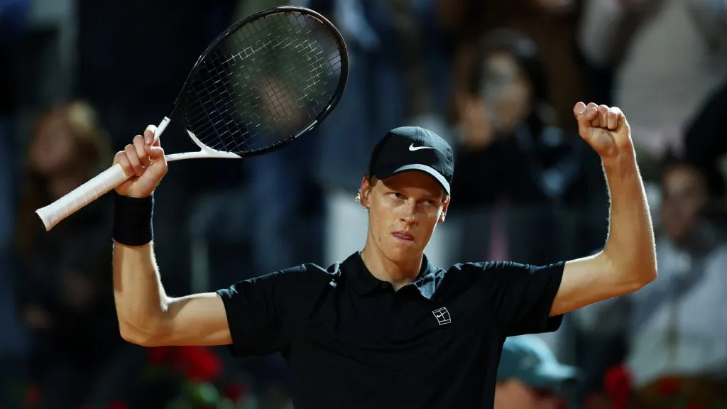 Jannik Sinner of Italy celebrates after winning match point against Tommy Paul of United States during the Rome Open semifinal. (Dan Istitene/Getty Images)
