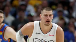 Nikola Jokic #15 of the Denver Nuggets dribbles the ball ahead of Isaiah Hartenstein #55 of the Oklahoma City Thunder during the first quarter in Game Six of the Western Conference Second Round NBA Playoffs