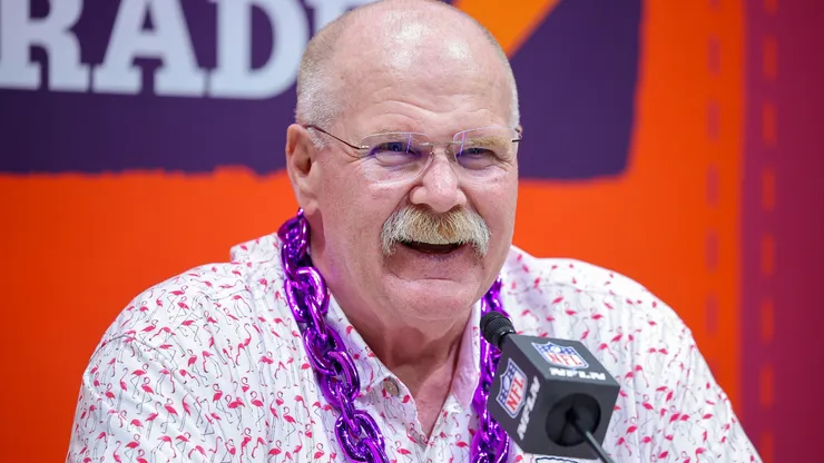 Head coach Andy Reid of the Kansas City Chiefs addresses the media during Super Bowl LIX Opening Night at Caesars Superdome on February 03, 2025 in New Orleans, Louisiana.