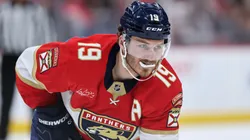 Matthew Tkachuk #19 of the Florida Panthers looks on against the Toronto Maple Leafs during the third period in Game Six of the Second Round of the 2025 Stanley Cup Playoffs.
