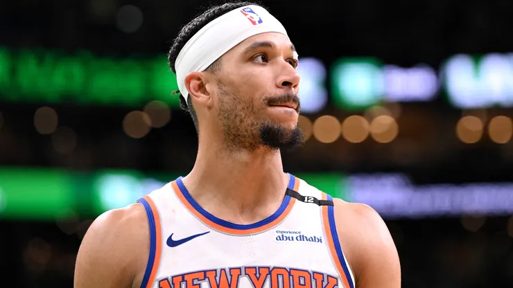 Josh Hart #3 of the New York Knicks looks on against the Boston Celtics