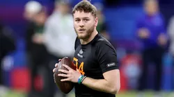 Quinn Ewers #QB04 of Texas participates in a drill during the NFL Scouting Combine at Lucas Oil Stadium on March 01, 2025 in Indianapolis, Indiana.