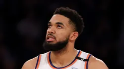 Karl-Anthony Towns #32 of the New York Knicks reacts against the Boston Celtics during the third quarter in Game Six of the Eastern Conference Second Round NBA Playoffs at Madison Square Garden