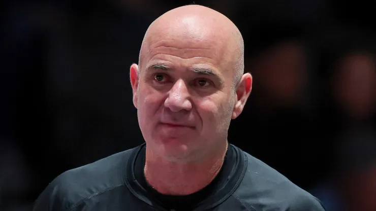 Andre Agassi looks on during his singles match against Andy Roddick during Pickleball Slam 3.