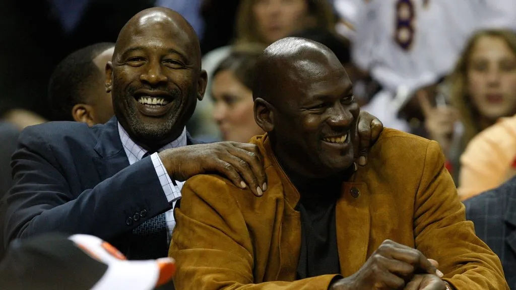 James Worthy and Michael Jordan on March 31, 2009 in Charlotte, North Carolina.