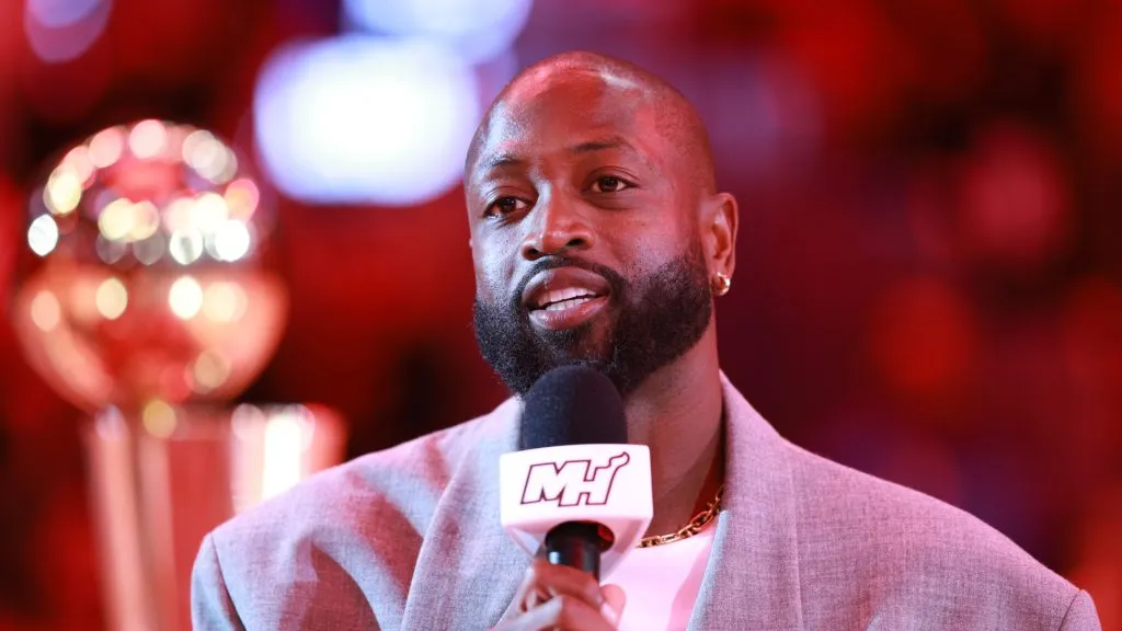 Dwyane Wade speaks during an event